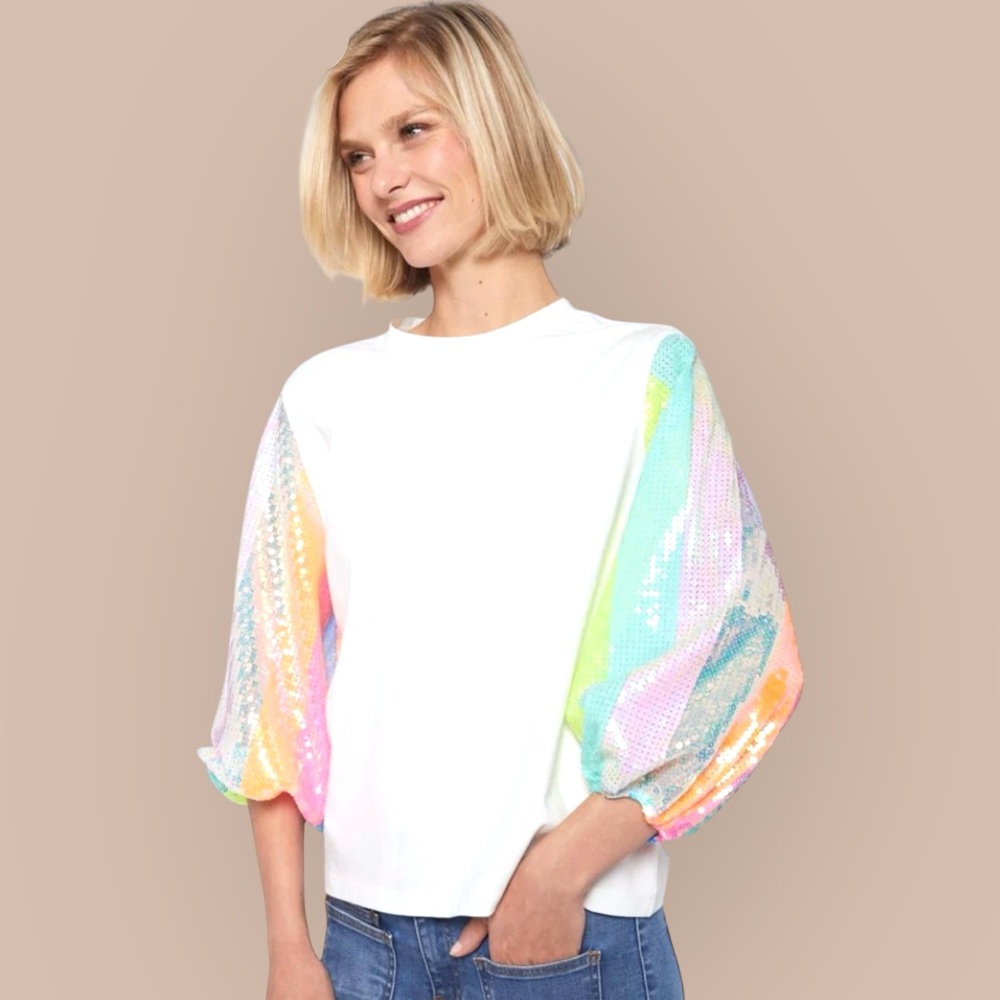 Vilagallo Eugen Sequin Sleeve Top Rainbow oversized size XS